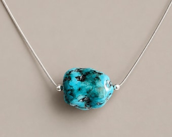 Echte turquoise nugget ketting met ruwe stenen, turquoise sieraden december geboortesteen