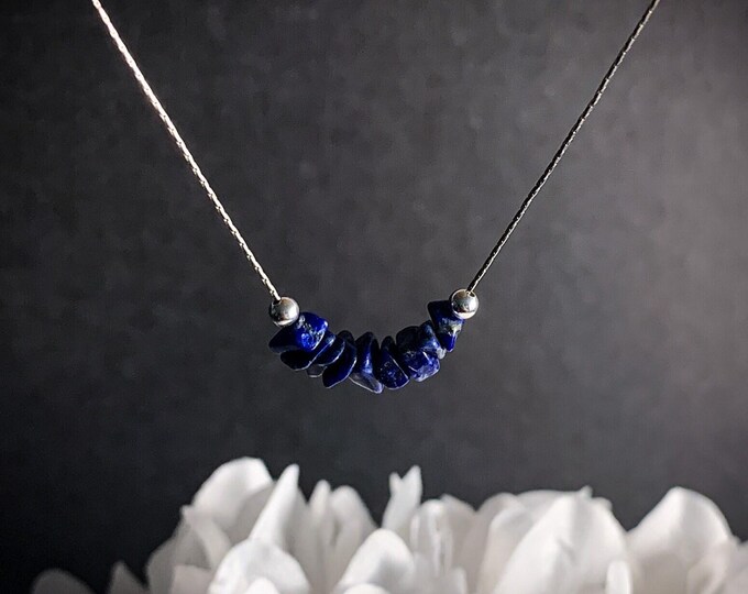 Dainty Lapiz Lazuli Necklace Choker Raw Crystals Silver Choker Stone Necklace Manifestation Gift for Her