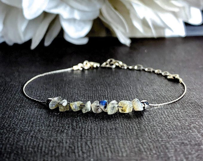 New Beginnings Labradorite Bracelet, Positive Energy Calming Bracelet Silver Anklet