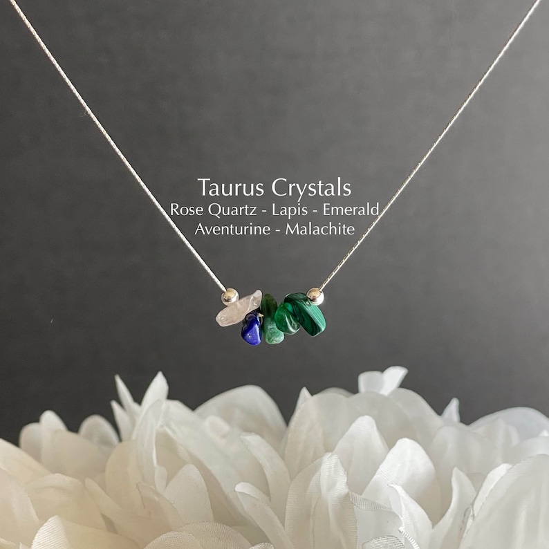 Taurus Necklace Raw Crystals Zodiac Sign Astrology Choker Crystal Jewelry image 1