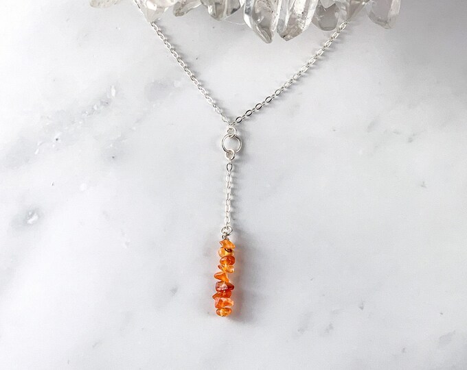 Raw Carnelian Y Lariat Necklace Anniversary gift for birthday, Carnelian gemstone minimalist jewelry for her, Success beaded crystal choker