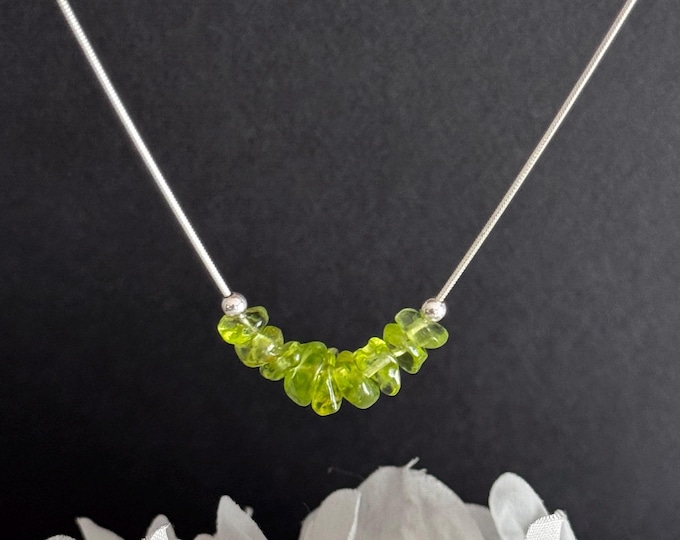 Peridot Raw Crystal Necklace, Sterling Silver or 14K Gold Filled Adjustable Dainty Necklace