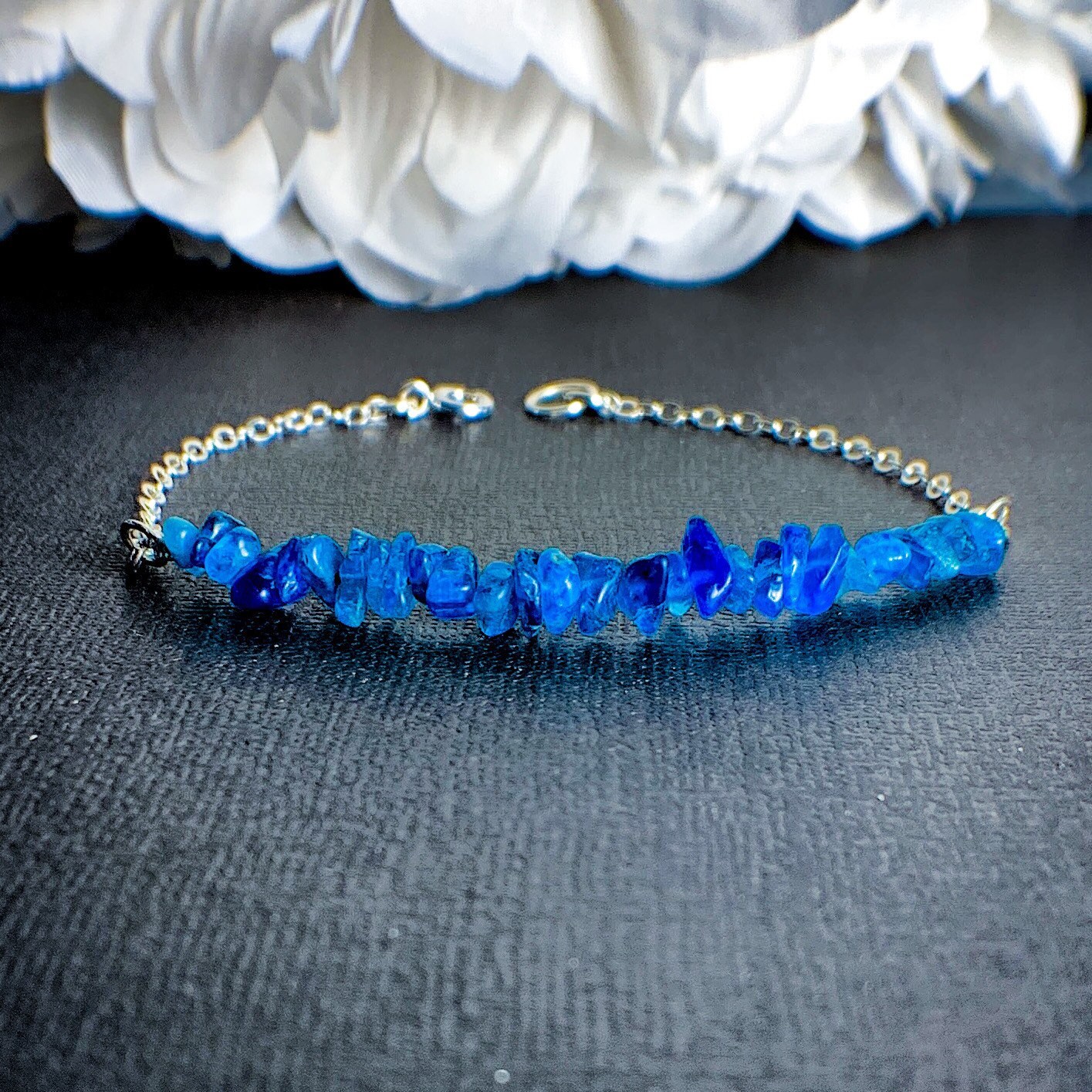Raw Neon Blue Apatite Crystals Bracelet, weight loss motivation energy bracelet