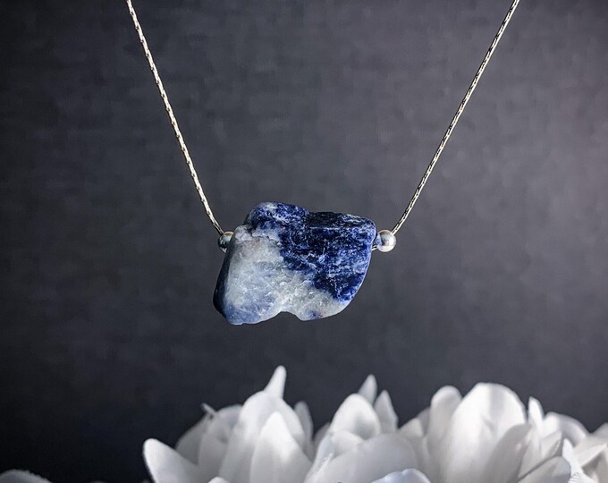 Rough Sodalite Raw Blue Necklace Throat Chakra Mindfulness Gift