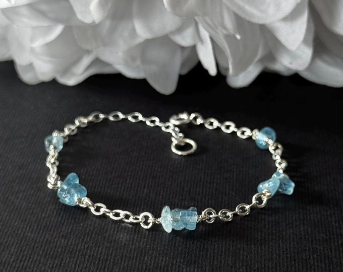 Raw Aquamarine Crystal Satellite Bracelet, Ankle Bracelet