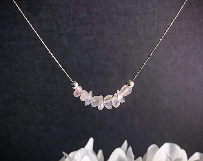 Rose Quartz Choker with Sterling Silver chain promotes Fertility, Anxiety Jewelry, Taurus Sign emotional healing necklace AAA++
