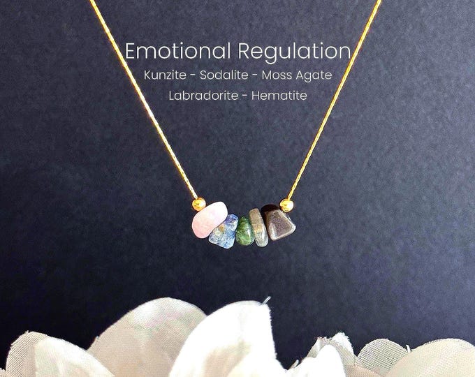 Emotional Regulation Raw Crystal Necklace – 14K Gold Filled or Sterling Silver – Kunzite, Sodalite, Moss Agate, Labradorite, Hematite