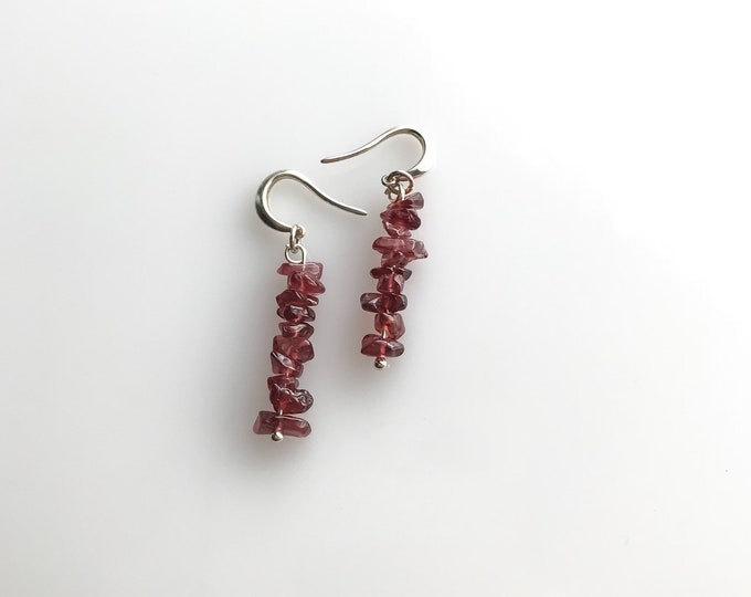 Red Garnet Raw Crystal Earrings, Raw Garnet Abundance Jewelry, January Birthstone