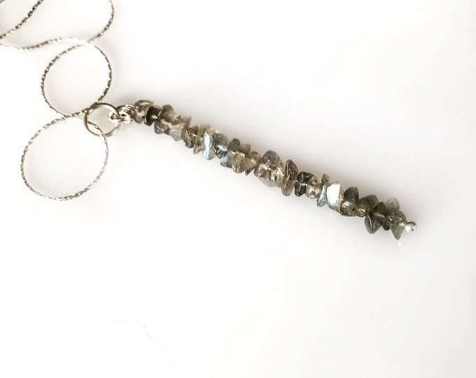 Labradorite Pendant Mindfulness Gift, Calming Necklace Gem Bar Necklace, Grounding Jewelry