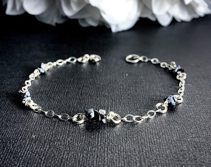 Snowflake Obsidian Black Obsidian Crystal Bracelet