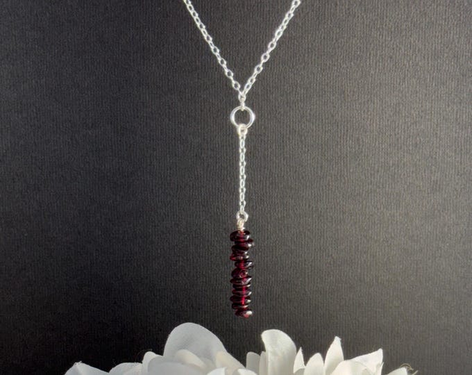 Garnet Lariat Necklace Raw Crystal Choker Birthstone Necklace for Women