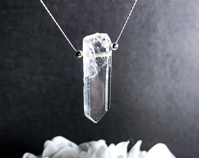 Raw Quartz Crystal Point Pendant Necklace in Sterling Silver