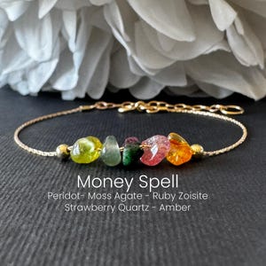 Money Spell Raw Crystal Bracelet or Anklet, Wealth Manifestation Intention Jewelry