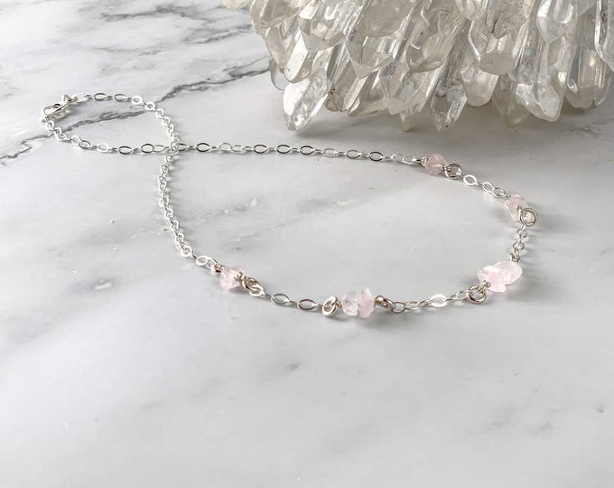 Dreamy Rose Quartz Necklace Valentine Gift, Genuine Rose Quartz necklace for valentine's day, raw rose pink crystal Satellite Station Choker