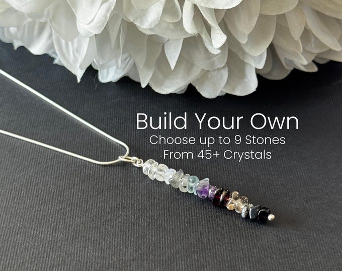 Build your own, customize, Mindfulness Gift, Chakra Pendant gem bar necklace, beaded bar necklace