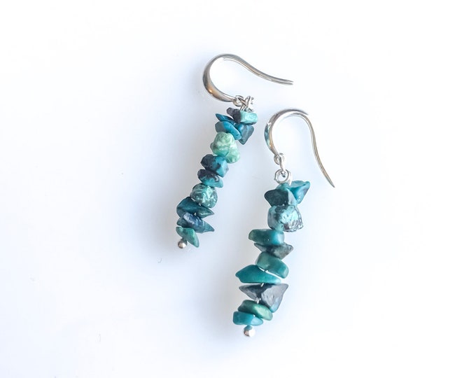 Raw Chrysocolla Earrings, Calming stones, soothing stone, raw crystal earrings