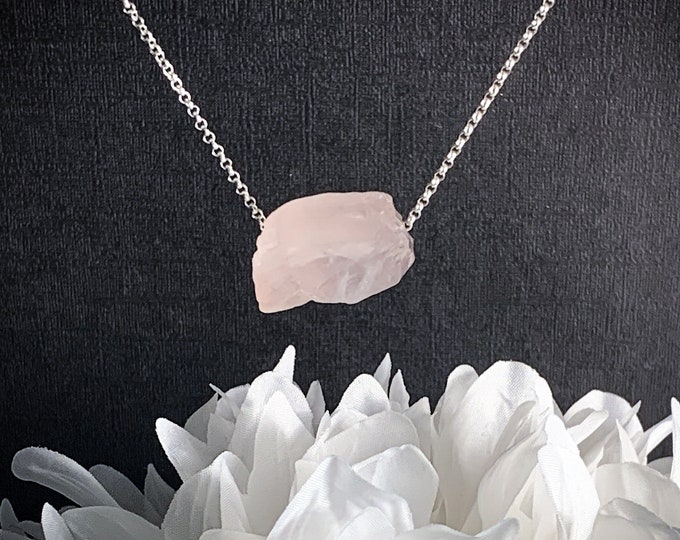 Raw Rose Quartz Nugget Chunky Necklace, Rose Quartz Necklace, Emotional Support Stress Relief Self Love, AAA++ Quality crystals