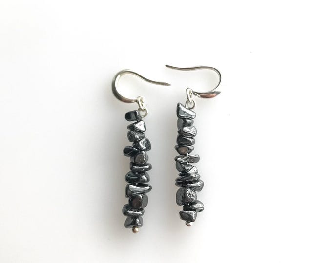 Natural Hematite Earrings Grounding Jewelry, EMF Protection Raw Crystal Earrings