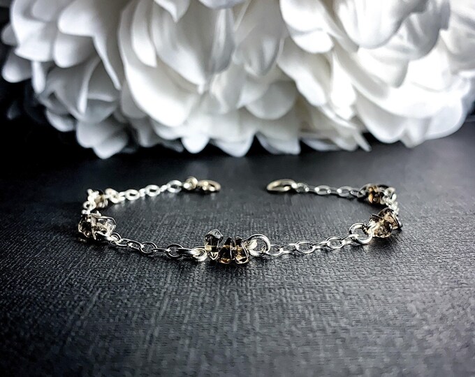 Smoky Quartz satellite bracelet layering bracelet, Boho Healing crystals bracelet gift for her, CHOOSE your length or adjustable bracelet