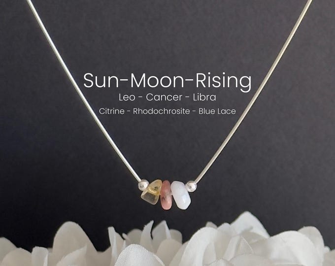 Sun Moon Rising Necklace • Custom Zodiac Big Three Crystal Trio • Gold Filled or Sterling Silver •  Birth Chart Gift