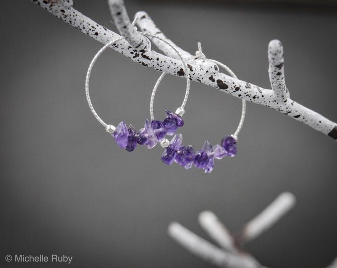 Amethyst Small Hoop Earrings Aquarius February Birthstone