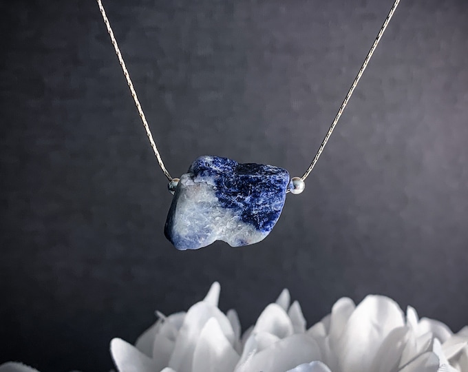 Rough Sodalite Raw Blue Necklace Throat Chakra Mindfulness Gift