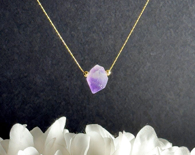 Raw Amethyst Point Choker Necklace February Birthstone Raw Stone Jewelry