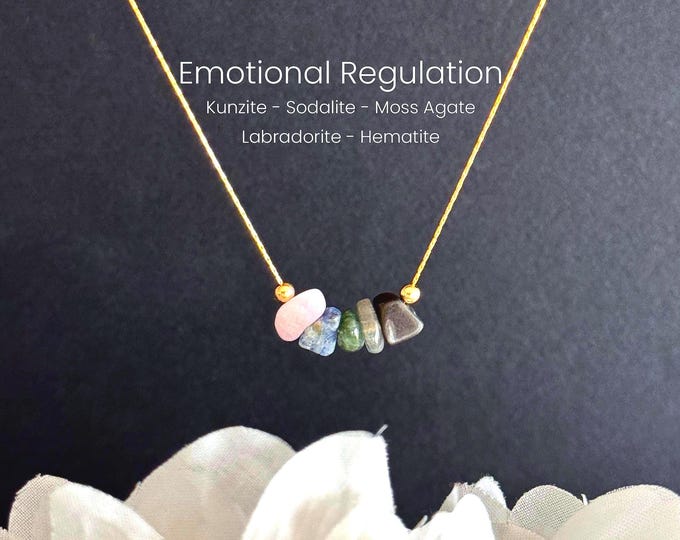 Emotional Regulation Raw Crystal Necklace – 14K Gold Filled or Sterling Silver – Kunzite, Sodalite, Moss Agate, Labradorite, Hematite
