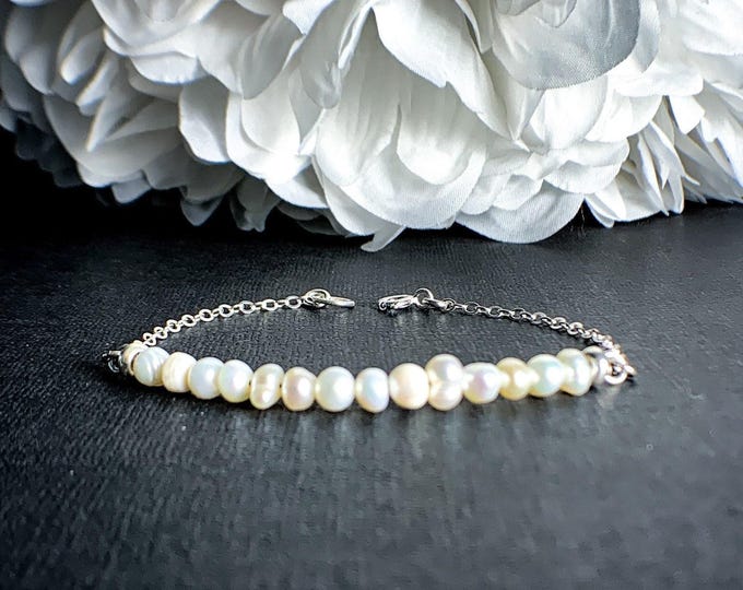 Pearl Bracelet for girls, Genuine Real Pearls on Sterling Silver chain, Handmade Little girl pearl bracelet wedding bridesmaids gift