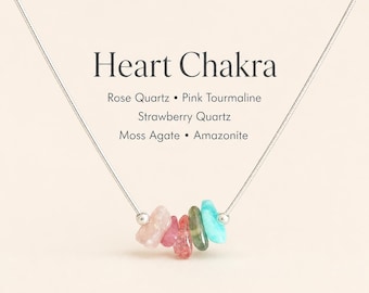 Heart Chakra Necklace Gold Raw Crystal Necklace Silver Choker Rose Quartz Jewelry Moss Agate Gemstone Yoga Gift for Mom Wellness Gift Idea
