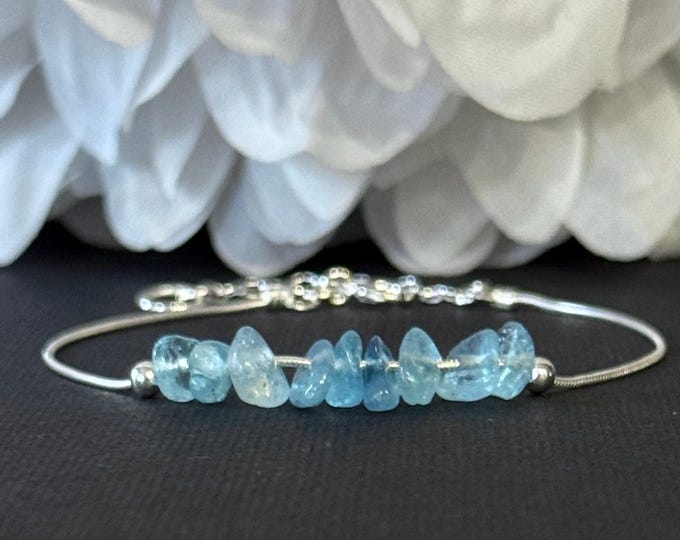Raw Aquamarine Bracelet, Calming Bracelet, Stress Bracelet, March Birthstone Ankle Bracelet