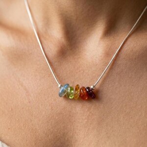 Crystal Healing Gemstone Necklace Leo Zodiac August Birthstone Jewelry Raw Stone Chip Pendant Five Natural Crystals Labradorite Peridot Citrine Carnelian Garnet Gold Bead Accents Fire Sign Astrology Birthday Gift Gold Filled Sterling Silver