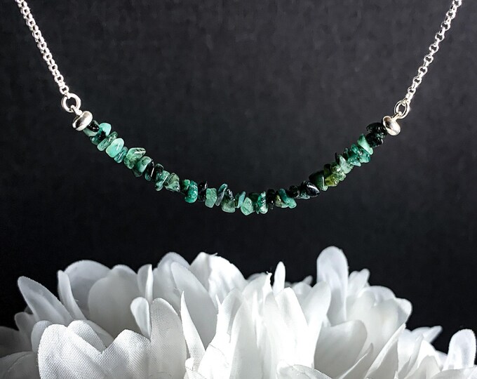Raw Emerald Bead Bar Necklace Genuine Rough Emerald May Birthstone Healing Crystals