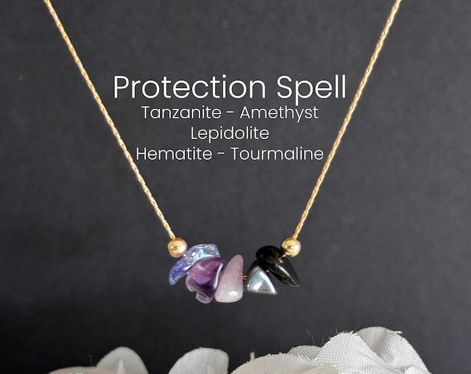 Protection Crystal Necklace – Raw Crystal Energy Shield, Spiritual Healing & Psychic Protection, Adjustable Jewelry