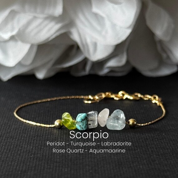Scorpio Zodiac Gifts Crystal Bracelet Astrology Ankle Bracelet, Labradorite, Rose Quartz, Peridot Birth Month Jewelry Gift Ideas for Friend