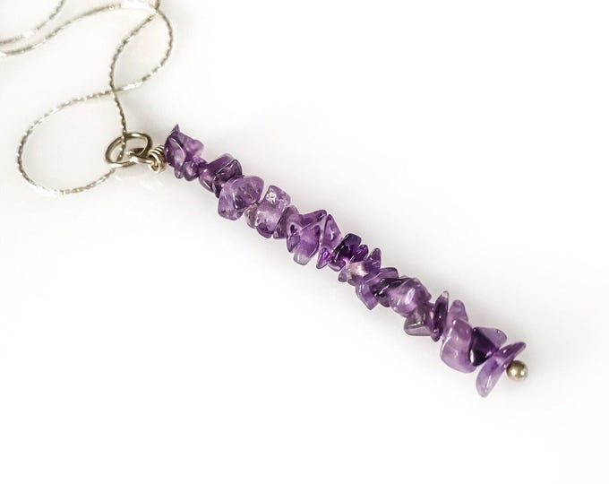 Amethyst Pendant Aquarius Birthstone Beaded Bar Necklace February Birthstone Necklace