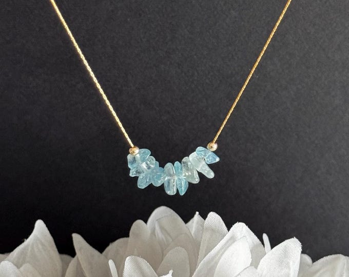Aquamarine Raw Crystal Necklace Birthstone Jewelry Healing Crystals