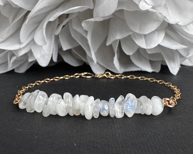 Moonstone Bracelet Raw Crystal Anklet in Sterling Silver or 14K Gold Filled