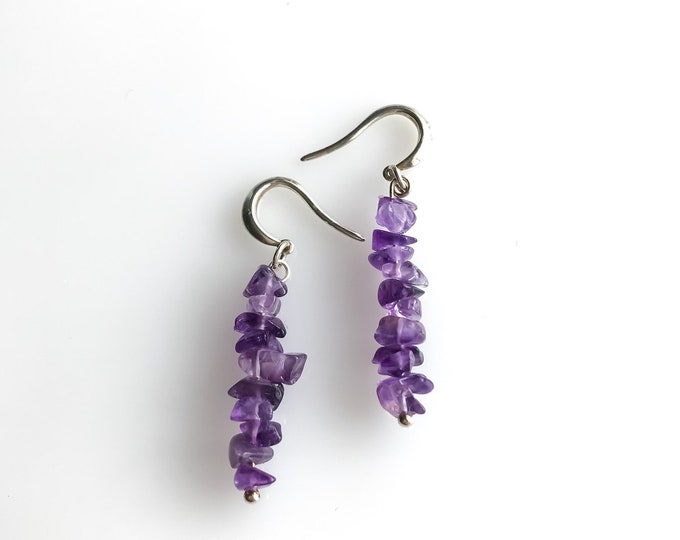 Amethyst Earrings Aquarius Birthstone Empath Protection, Third Eye Anxiety Crystals