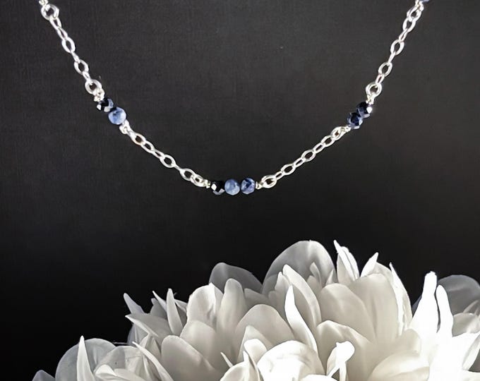 Beautiful Sapphire Crystal choker, Sapphire Satellite Station Necklace or Crystal beaded choker, Natural Genuine Real Sapphire gemstones