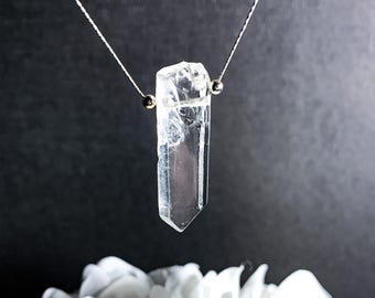 Raw Quartz Crystal Point Pendant Necklace in Sterling Silver