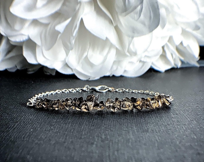 Smoky Quartz Bracelet Protective Gemstone Empath Anxiety Layering Bracelet Stones for Anxiety Anxiety JewelryRaw Quartz Bracelet EMF Protect