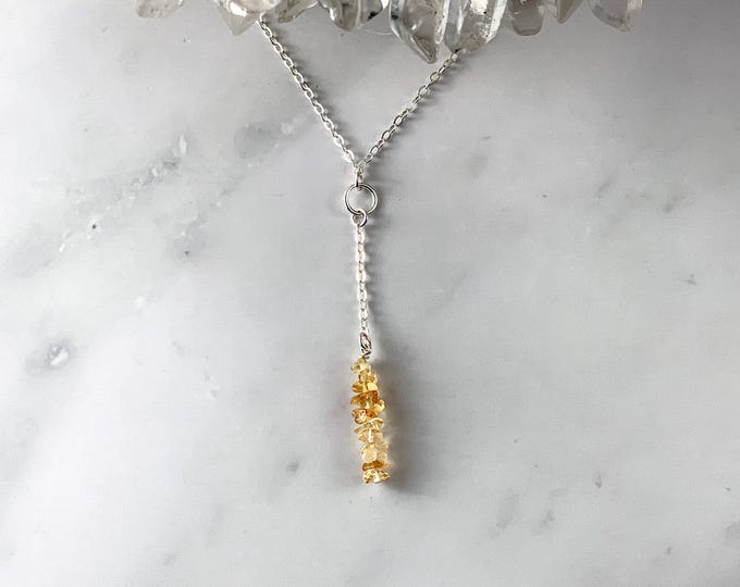 Raw Citrine Y Lariat choker Necklace Anniversary gift for november birthday, Citrine gemstone jewelry for her, Success beaded crystal choker