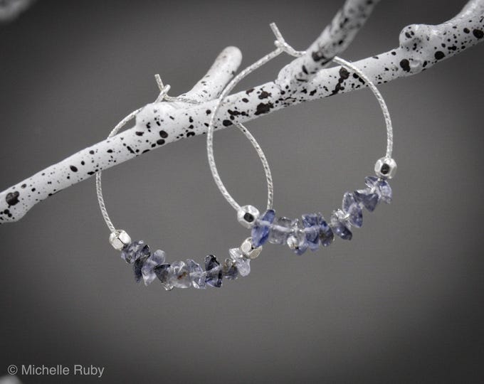 Raw Iolite Earrings Calming stones Anxiety Jewelry Raw Crystal earrings, aura cleansing