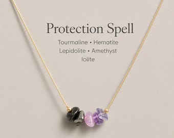 Protection Crystal Necklace – Raw Crystal Energy Shield, Spiritual Protection, Adjustable Jewelry