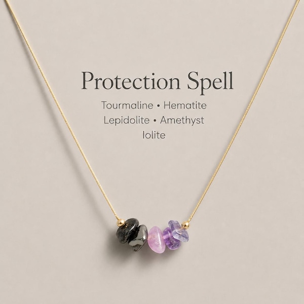 Protection Crystal Necklace – Raw Crystal Energy Shield, Spiritual Protection, Adjustable Jewelry