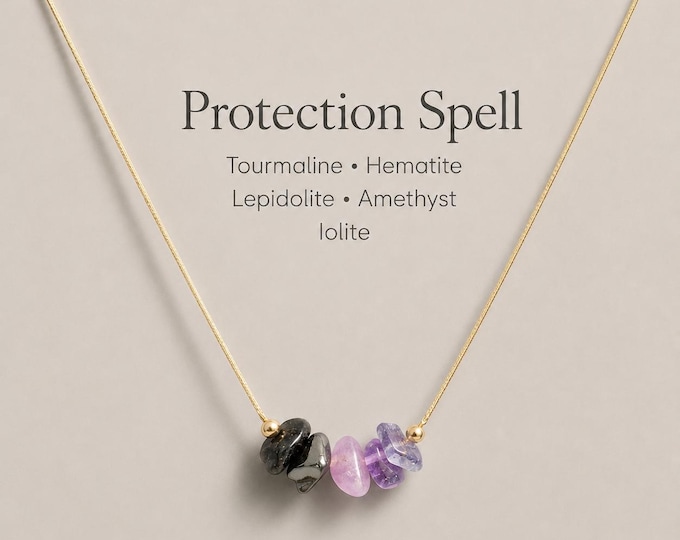 Protection Crystal Necklace – Raw Crystal Energy Shield, Spiritual Protection, Adjustable Jewelry