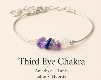 Braccialetto del Terzo Occhio, Gioiello per la Cavigliera, Chakra, Gemma, Cristallo, Guarigione, Accessorio per la Meditazione, Regalo Spirituale, Ametista, Pietra di Luna, Lapislazzuli, Argento Sterling