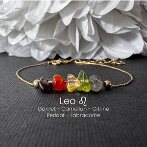 Leo Zodiac Crystal Bracelet or Ankle Bracelet Astrology Jewelry Star Sign Gift Ideas for Women Multi Stone Anklet Gold Filled Chain Silver image 15