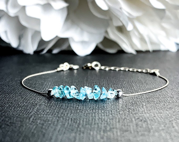 Raw Blue Apatite Delicate Bracelet or Ankle Bracelet anklet, Motivation Bracelet, Weight Loss Bracelet, Healing crystals gemstones
